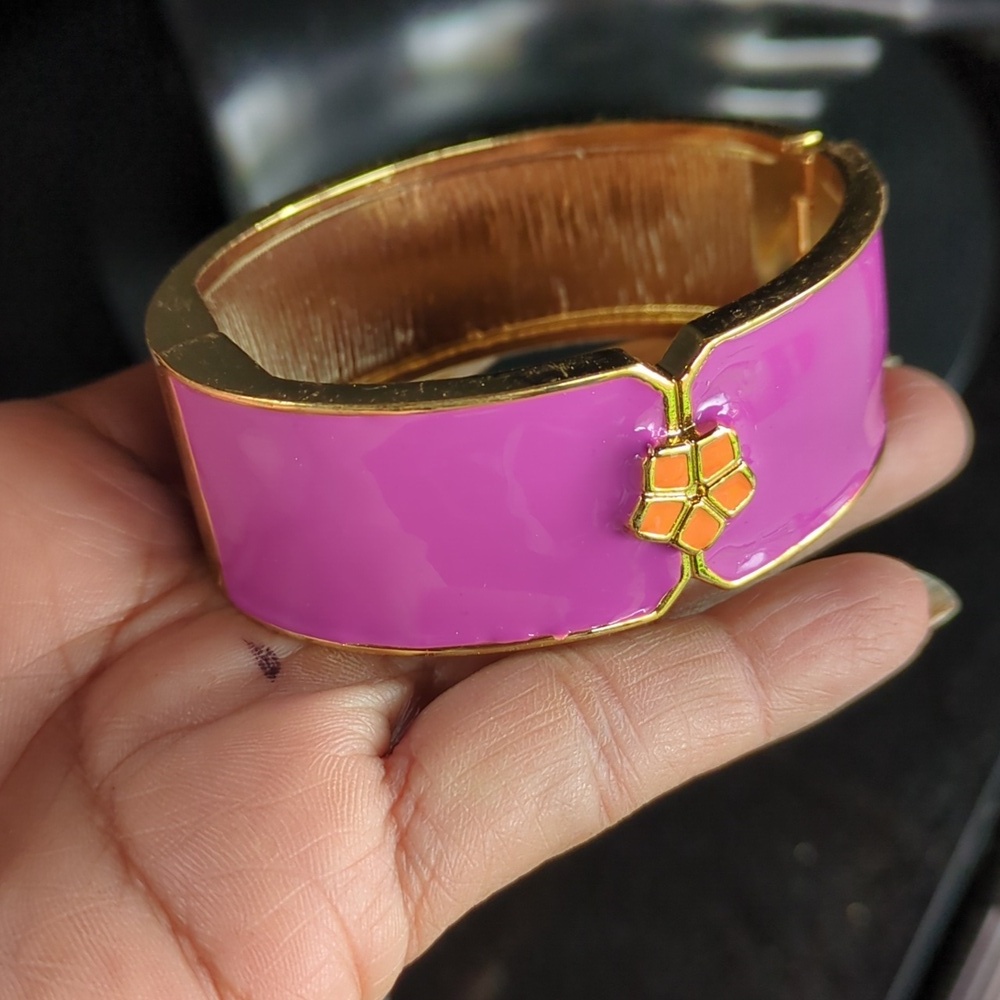 Gold Tone Purple Enamel Bangle Bracelet